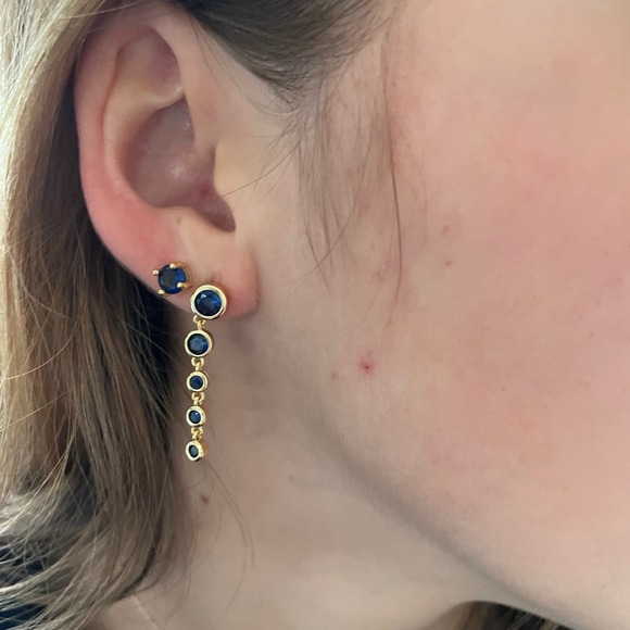 COPY - Blue Crystal 925 Sterling Silver Water Fall  pendant gold earrings - 2 P… - Picture 5 of 6